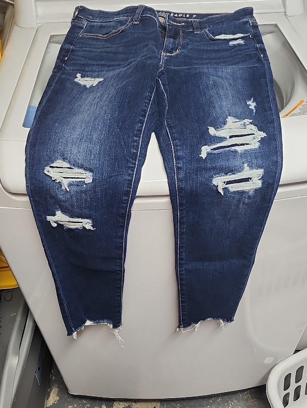 Distressed Dark Blue Women's Jeans - American Eagle Outfitters